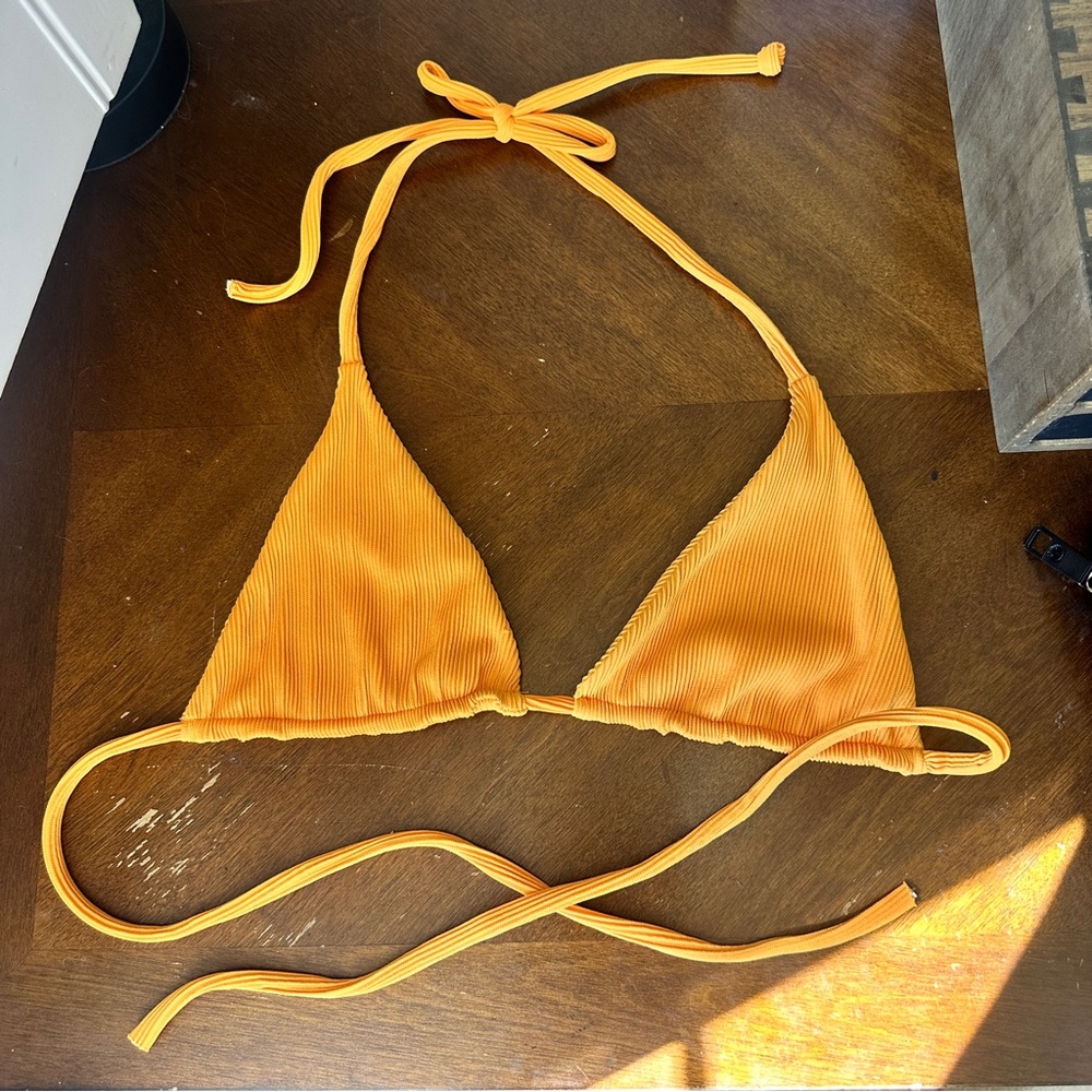Kulani Kinis Orange Ribbed Tie Bikini Top